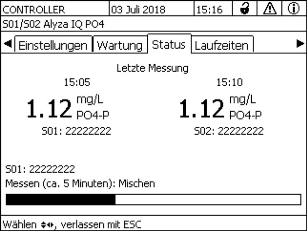 Status-Anzeige des Alyza IQ PO4