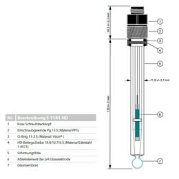 pH glass electrode with screw plug-in head (ATEX II 1/2G), glass half-cell, spherical diaphragm