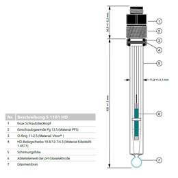 pH-Glaselektrode mit Schraubsteckkopf (ATEX II 1/2G), Glas-Halbzelle, Kugelmembran