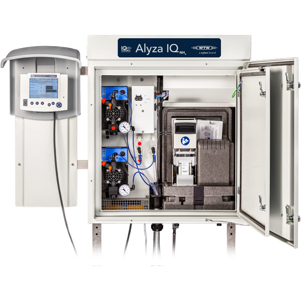 IQ Analyzer (product image) Alyza IQ NH4 (2 channel version) frontal view, open photometer unit, with Terminal